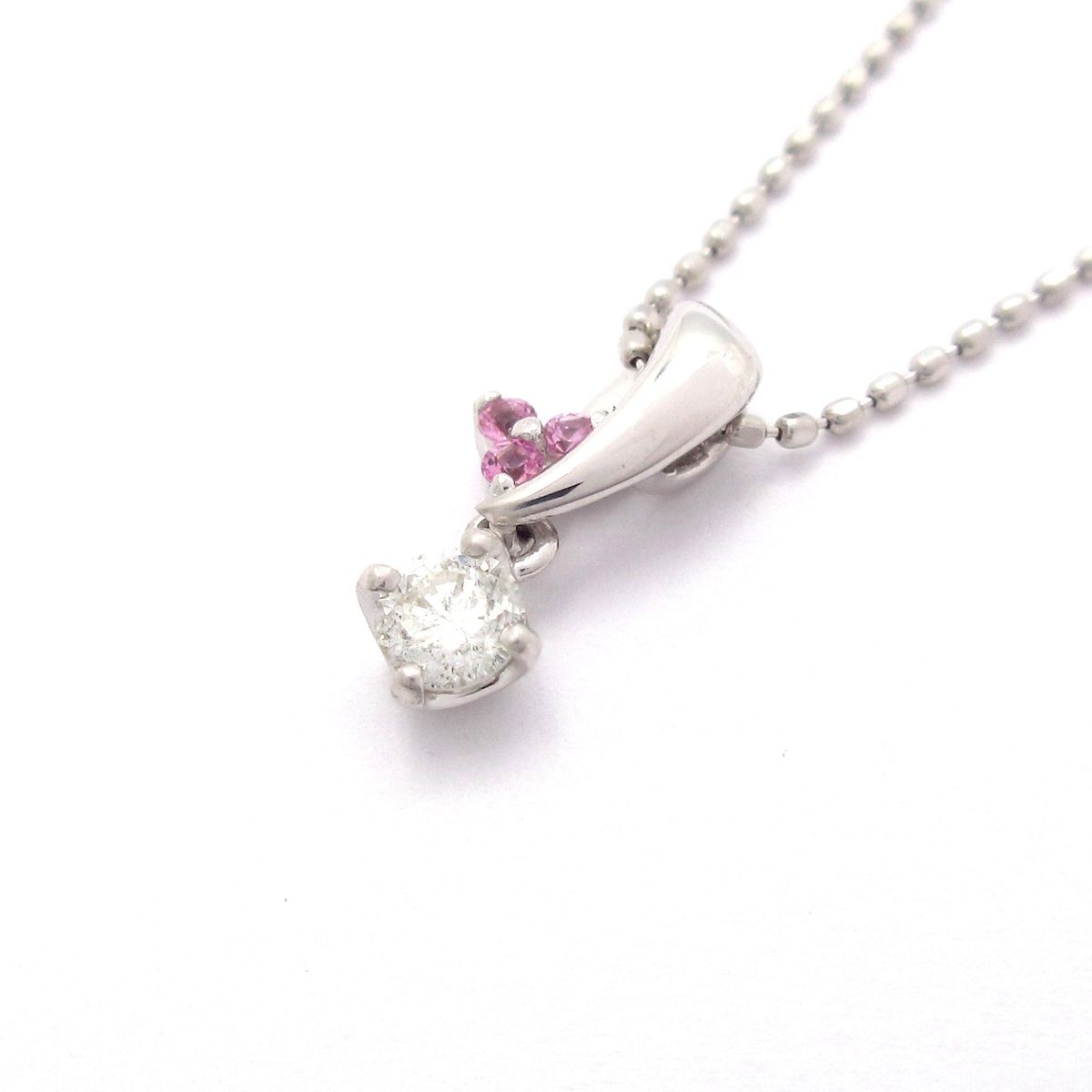 組曲 KUMIKYOKU(クミキョク) ネックレス美品 - K18WG×ダイヤモンド×ピンク 総重量:1.9g/1Pダイヤ/ダイヤ0.13カラット 38,415円