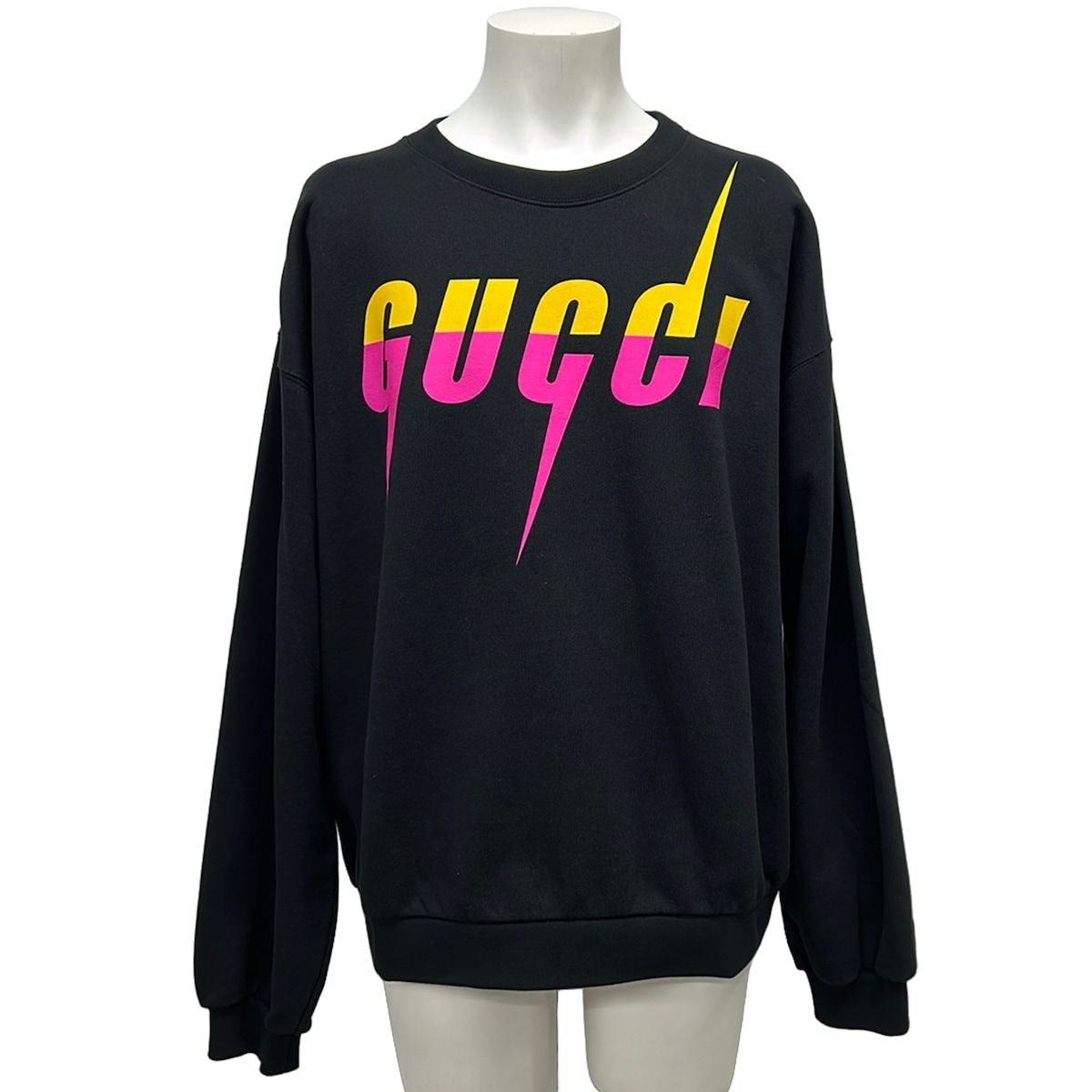 GUCCI(グッチ) トレーナー サイズM メンズ美品  - 715919 XJFL9 黒×ピンク×ダークイエロー 長袖 コットン GUCCI(グッチ) トレーナー サイズM メンズ美品 - 715919 XJFL9 黒