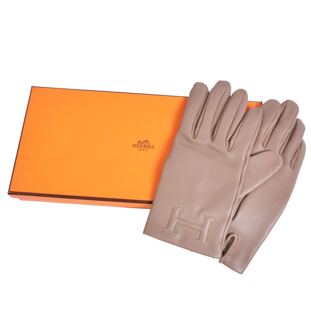 HERMES エルメス カシミア 手袋 グローブ キャメル Hロゴ レディース 極美品 エルメス HERMES 手袋 グローブ Hロゴ金具 レザー レディース