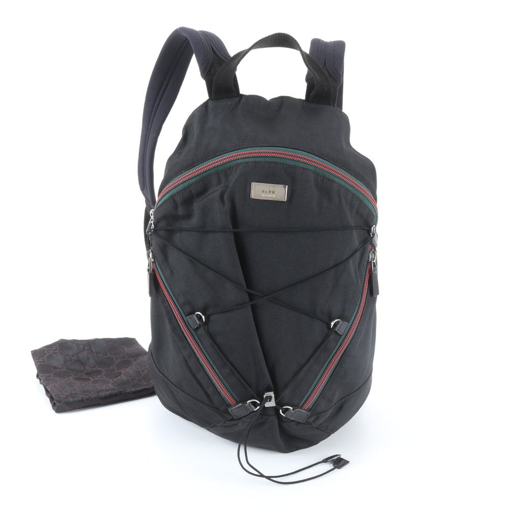 極美品 グッチ シェリー ライン ナイロン 122349 リュックサック バックパック バッグ ブラック 黒 A4 メンズ WIM ED37-4【中古】