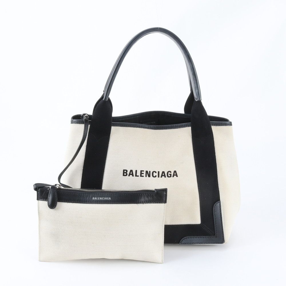 美品 バレンシアガ ネイビー カバス ポーチ 付 レザー キャンバス トート バッグ ショルダー ハンド レディース WIM ED37-2【中古】