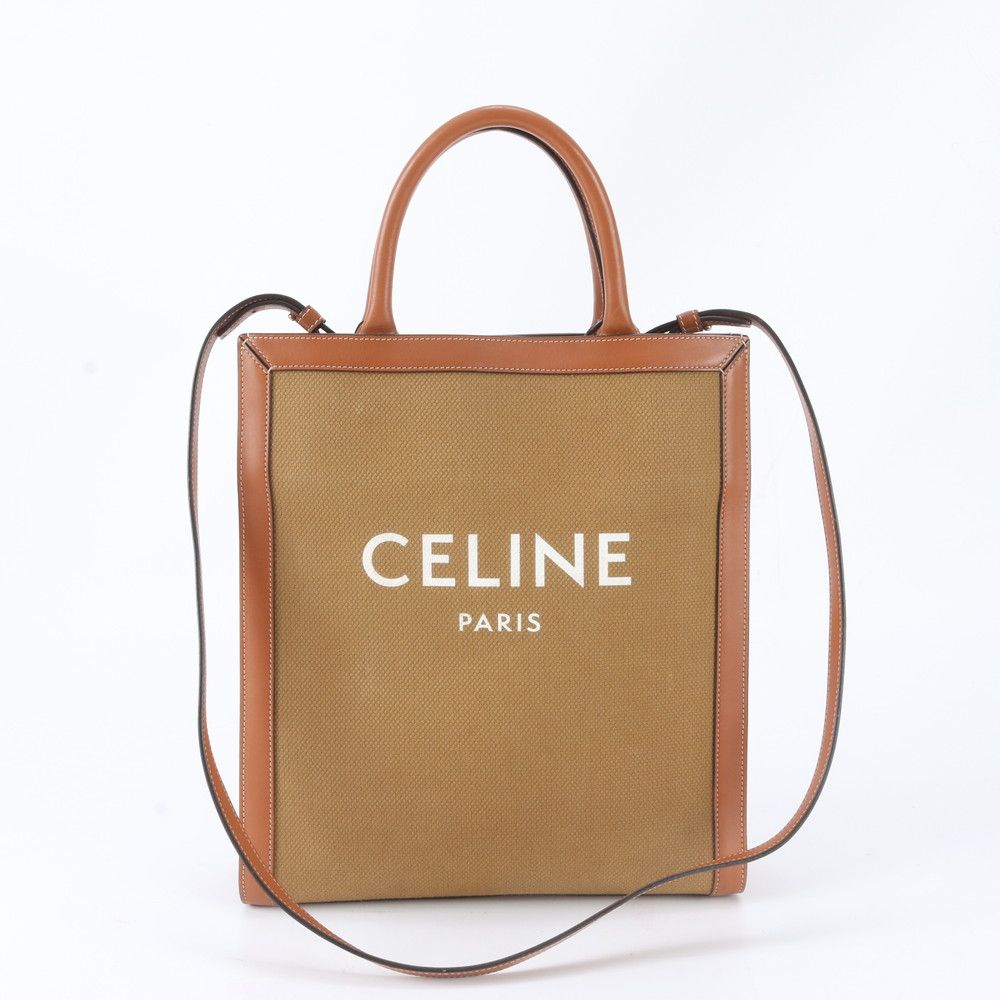 美品 セリーヌ バーティカル カバ レザー キャンバス 2WAY ショルダー 