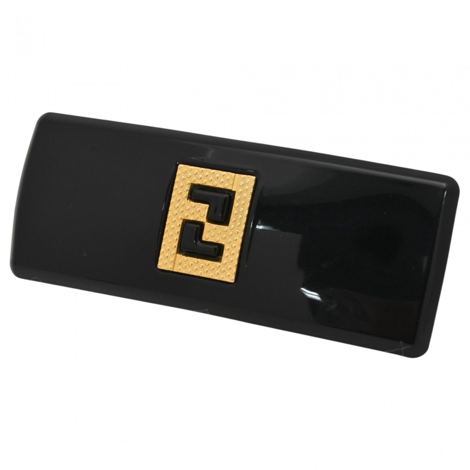 【中古】フェンディ FFロゴ バレッタ ヘアアクセサリー ブラック ゴールド金具 Aランク fe8505gg