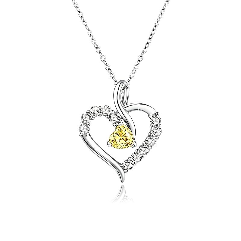 [lwoowl] ハート ネックレス レディース 金属アレルギー対応 11月 誕生石 ペンダント 金色 シトリンカラー ロジウムコーティング ジルコニア ジュエリー 女性 アクセサリー 大人可愛い 首飾り 彼女 妻 娘 誕生日 プレゼント 記念日 母の日 クリ