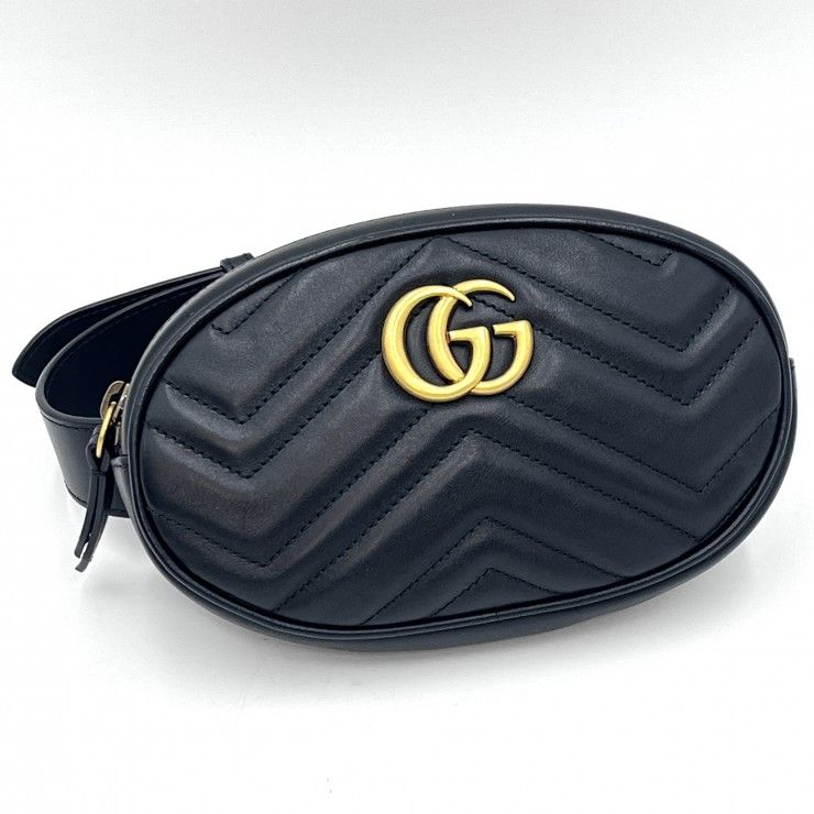 GUCCI（グッチ）GGマーモント キルティングレザー ベルトバッグ ブラック ゴールド金具 476434【中古】