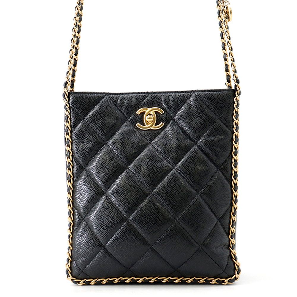 シャネル チェーンショルダーバッグ マトラッセ ココマーク キャビアスキン AS3470 CHANEL バッグ 黒