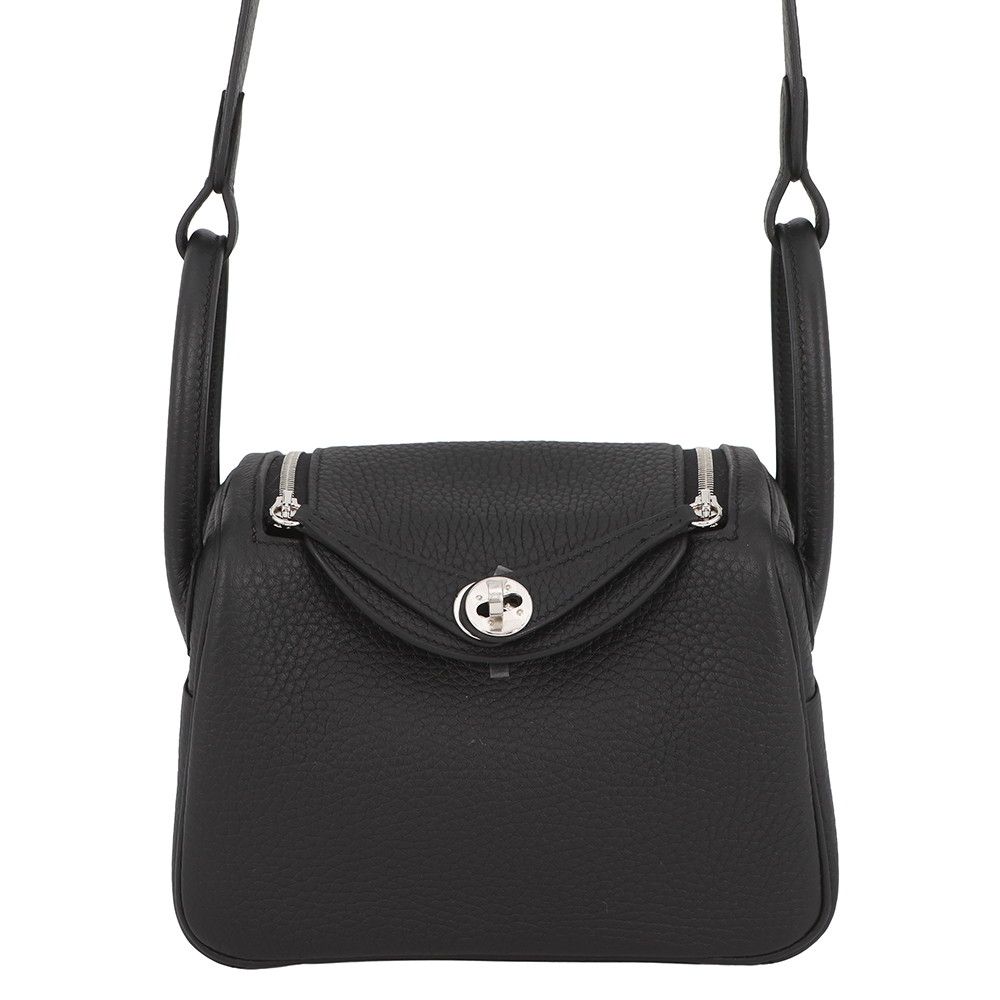 エルメス ハンドバッグ リンディ ミニ ブラック/シルバー金具 トリヨンクレマンス G刻印 HERMES 2way 黒