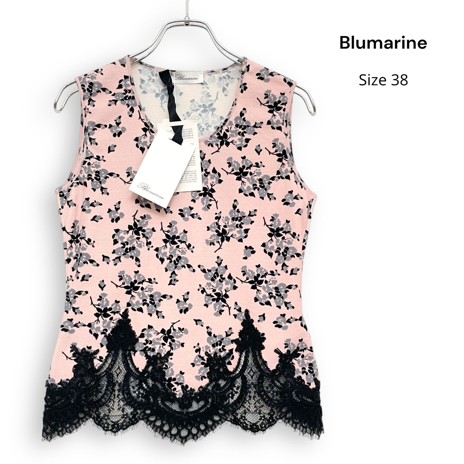 新品 Blumarine ブルマリン フラワー レース レーヨン ニット ノースリーブ 花柄 ピンク Size38