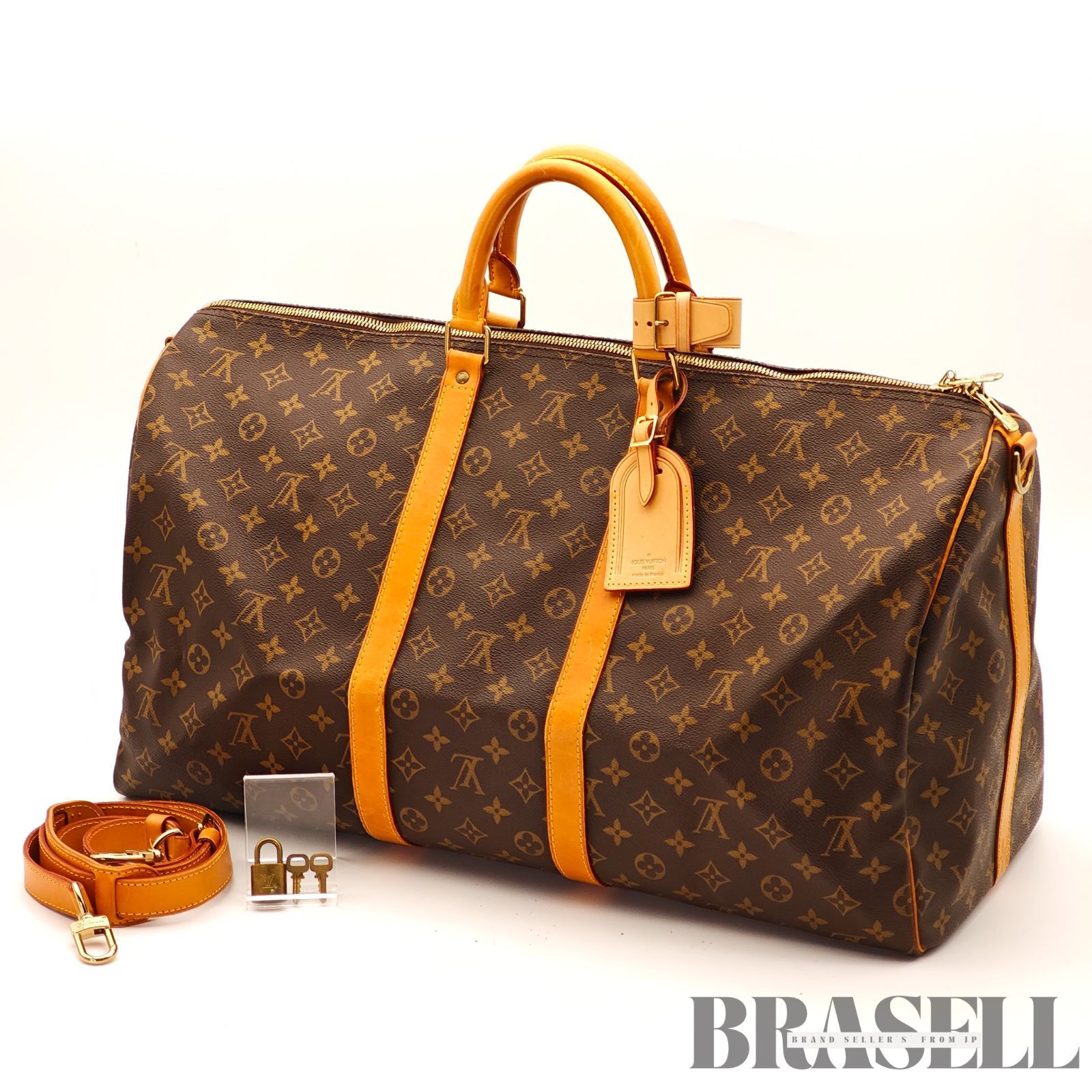 LOUIS VUITTON ルイ・ヴィトン キーポル バンドリエール55 M41414 バッグ ボストンバッグ 大容量 旅行 ハンドバッグ ブラウン レディース メンズ ショルダーストラップ パドロック 鍵