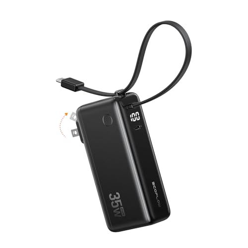 EcoFlow RAPID 10000mAh 35W【最大35W出力/急速充電/+折りたたみ式ACプラグ+USB-Cケーブル1台3役/大容量/２台同時充電/小型デザイン/残量表示/過熱防止/iPhone、Android、PC、タブレット、ゲー ecef1ad5
