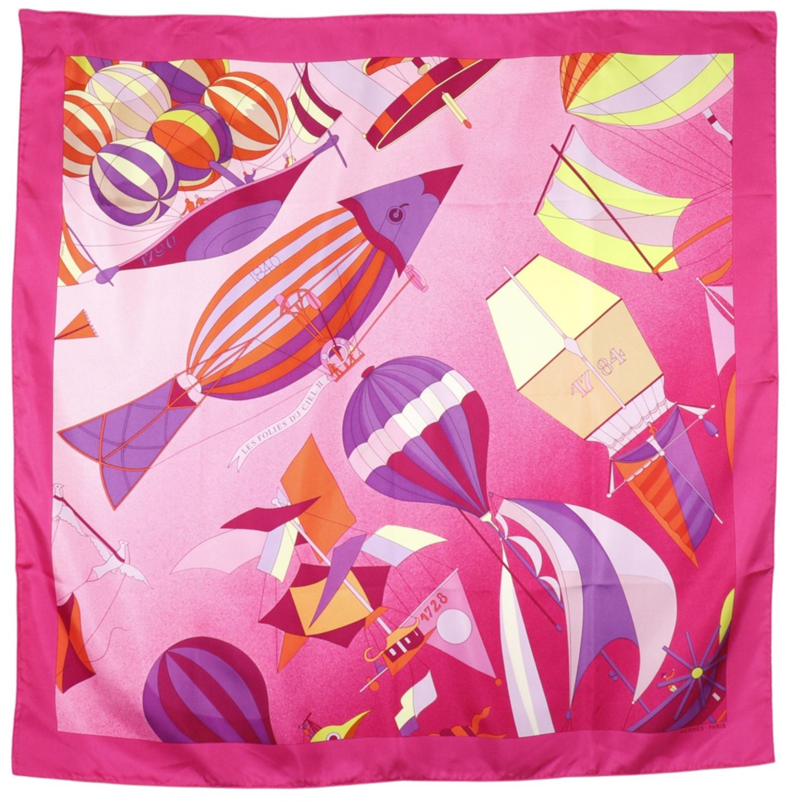 【HERMES】エルメス カレ90 LES FOLIES DU CIEL 大空の狂気 シルク ピンク レディース スカーフ