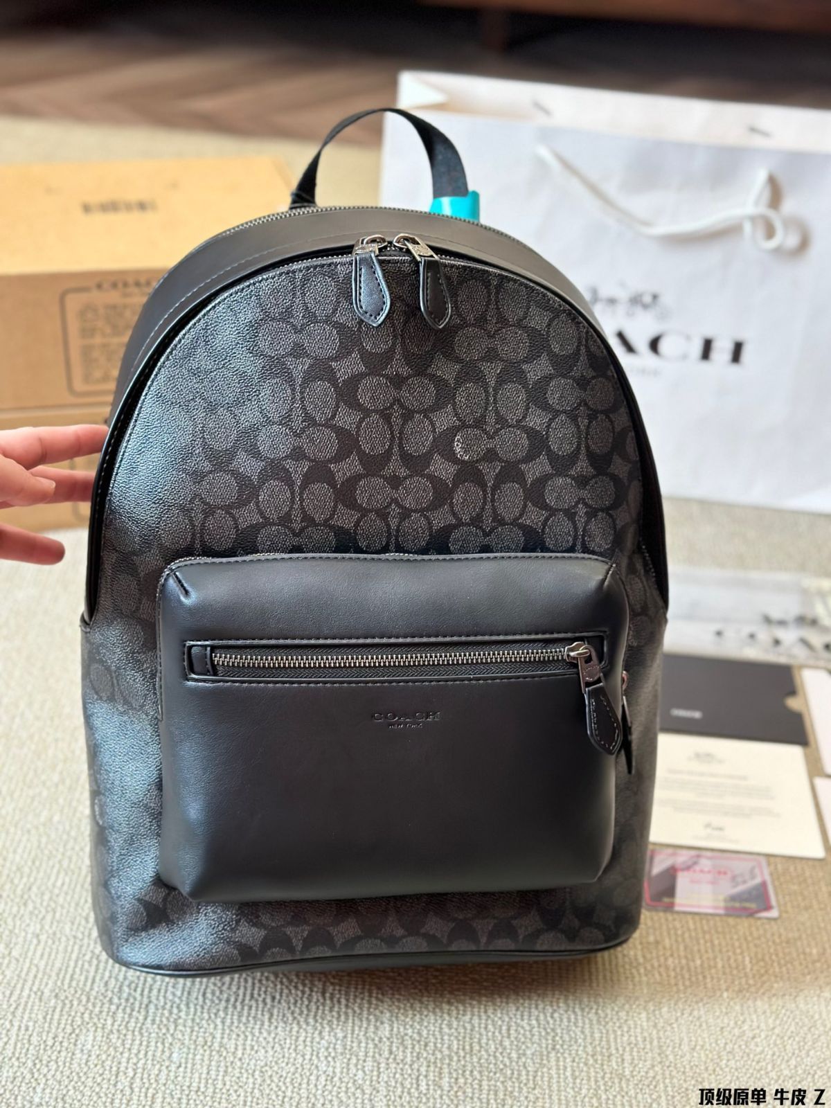 【今日特価】Coach West 35 コーチ ウエスト 35 ブラックモノグラムミックス バックパック-WTO輸入3