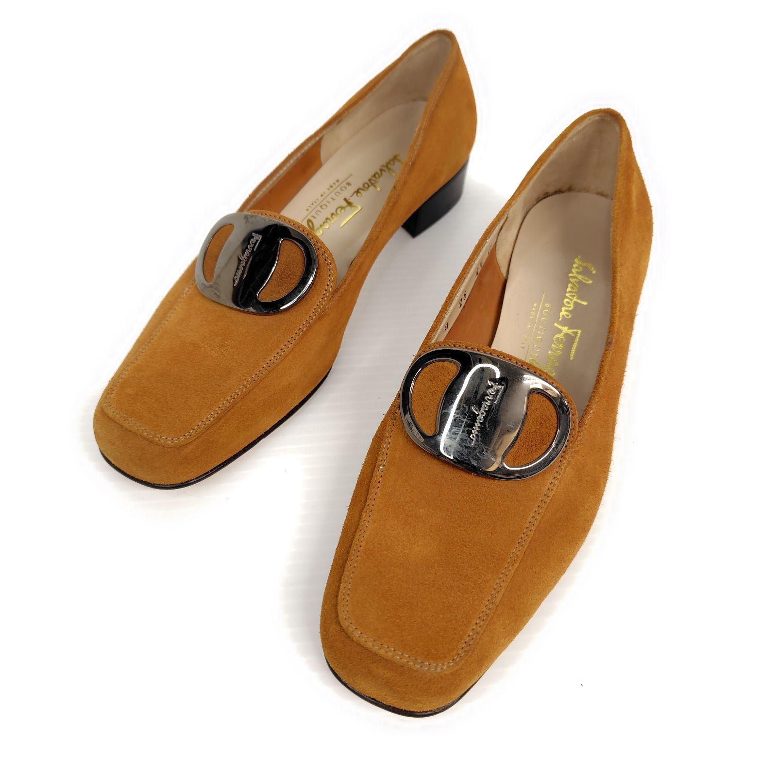 ★ほぼ未使用美品★Salvatore Ferragamo フェラガモ ローファー 4.5C スエード パンプス プレート
