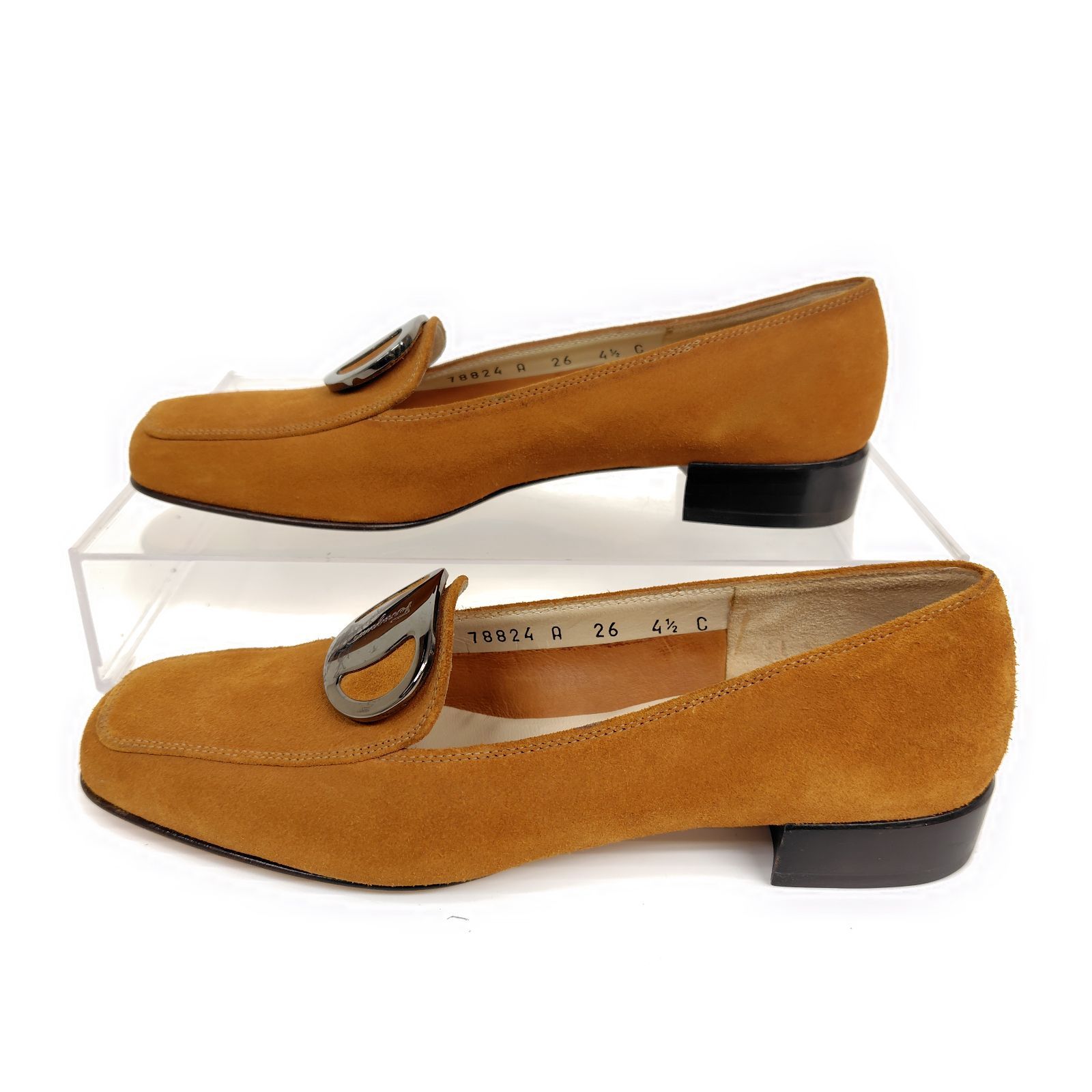 ★ほぼ未使用美品★Salvatore Ferragamo フェラガモ ローファー 4.5C スエード パンプス プレート
