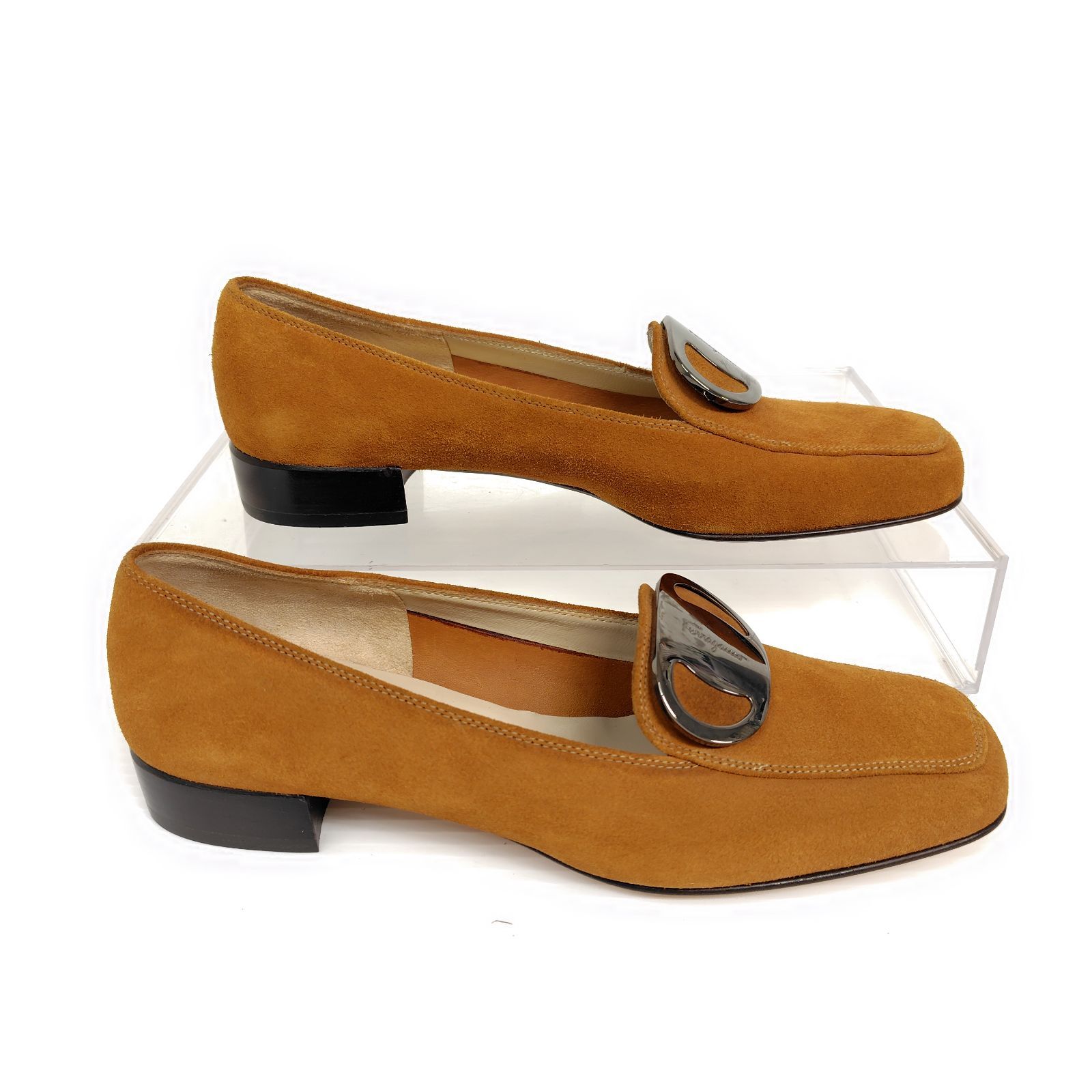 ★ほぼ未使用美品★Salvatore Ferragamo フェラガモ ローファー 4.5C スエード パンプス プレート