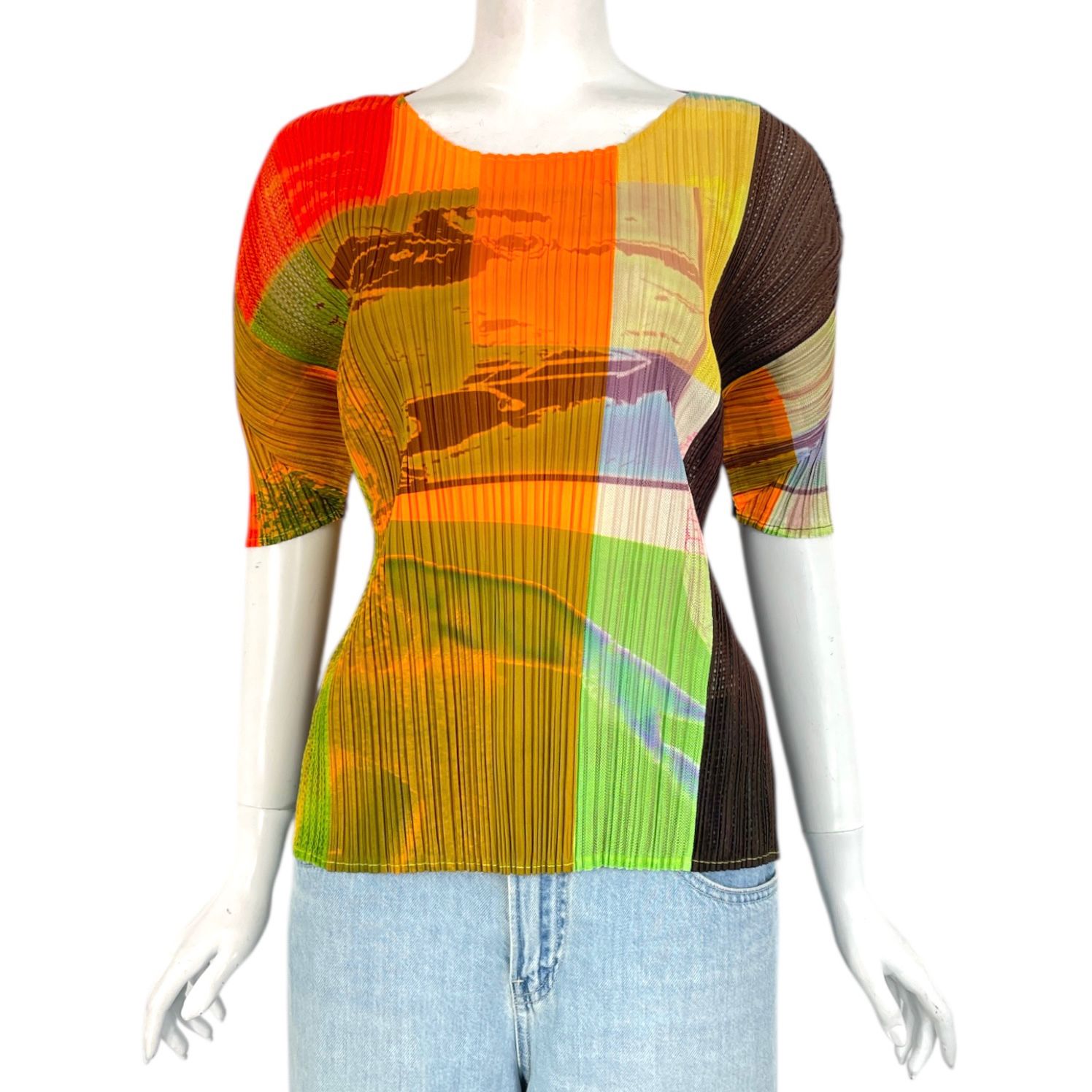 レア 希少 極美品 ISSEY MIYAKE イッセイミヤケ PLEATS PLEASE プリーツプリーズ カットソー 半袖 メッシュ マルチカラー サイズ3