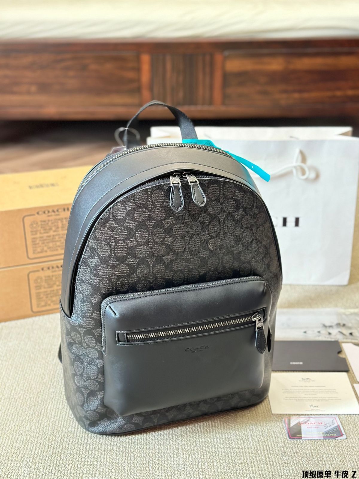 【今日特価】Coach West 35 コーチ ウエスト 35 ブラックモノグラムミックス バックパック-WTO輸入3