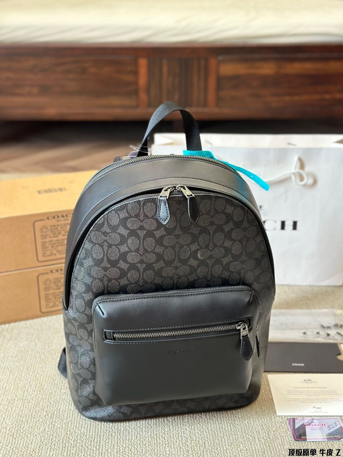 【今日特価】Coach West 35 コーチ ウエスト 35 ブラックモノグラムミックス バックパック-WTO輸入3