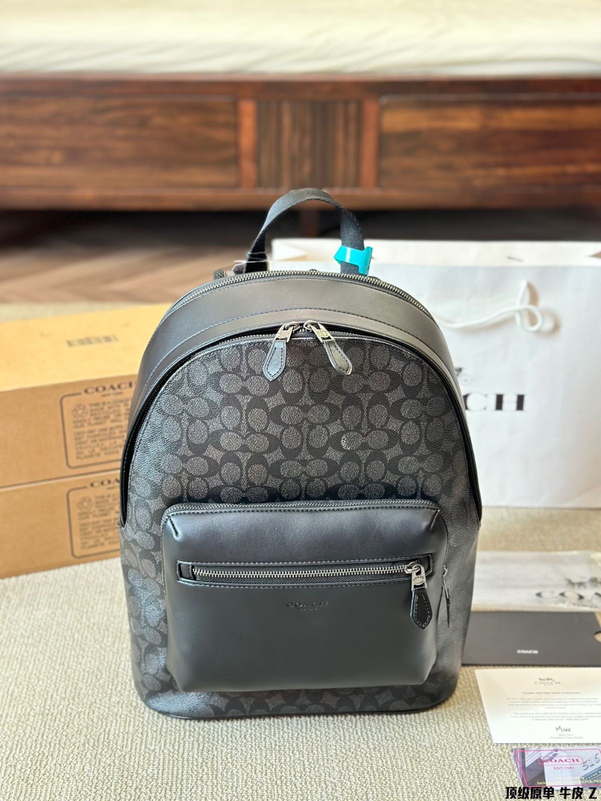 【今日特価】Coach West 35 コーチ ウエスト 35 ブラックモノグラムミックス バックパック-WTO輸入3