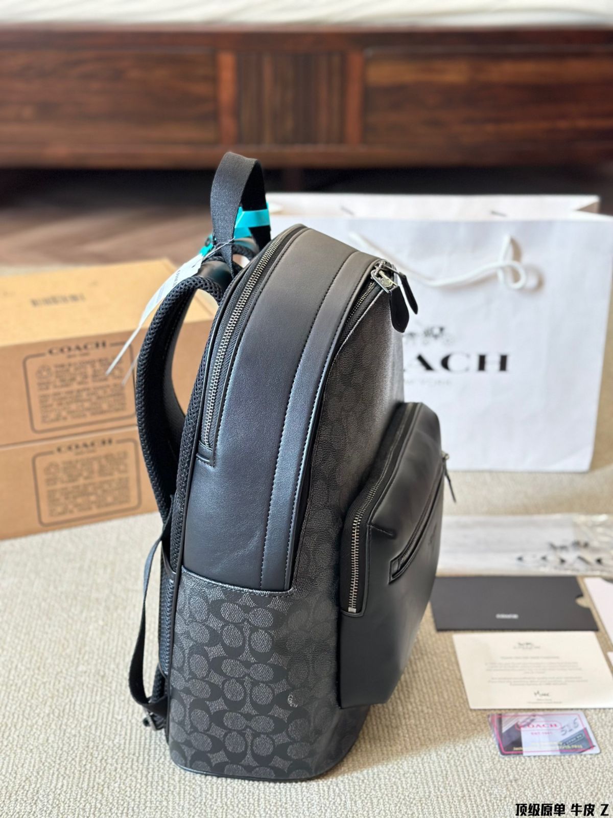 【今日特価】Coach West 35 コーチ ウエスト 35 ブラックモノグラムミックス バックパック-WTO輸入3