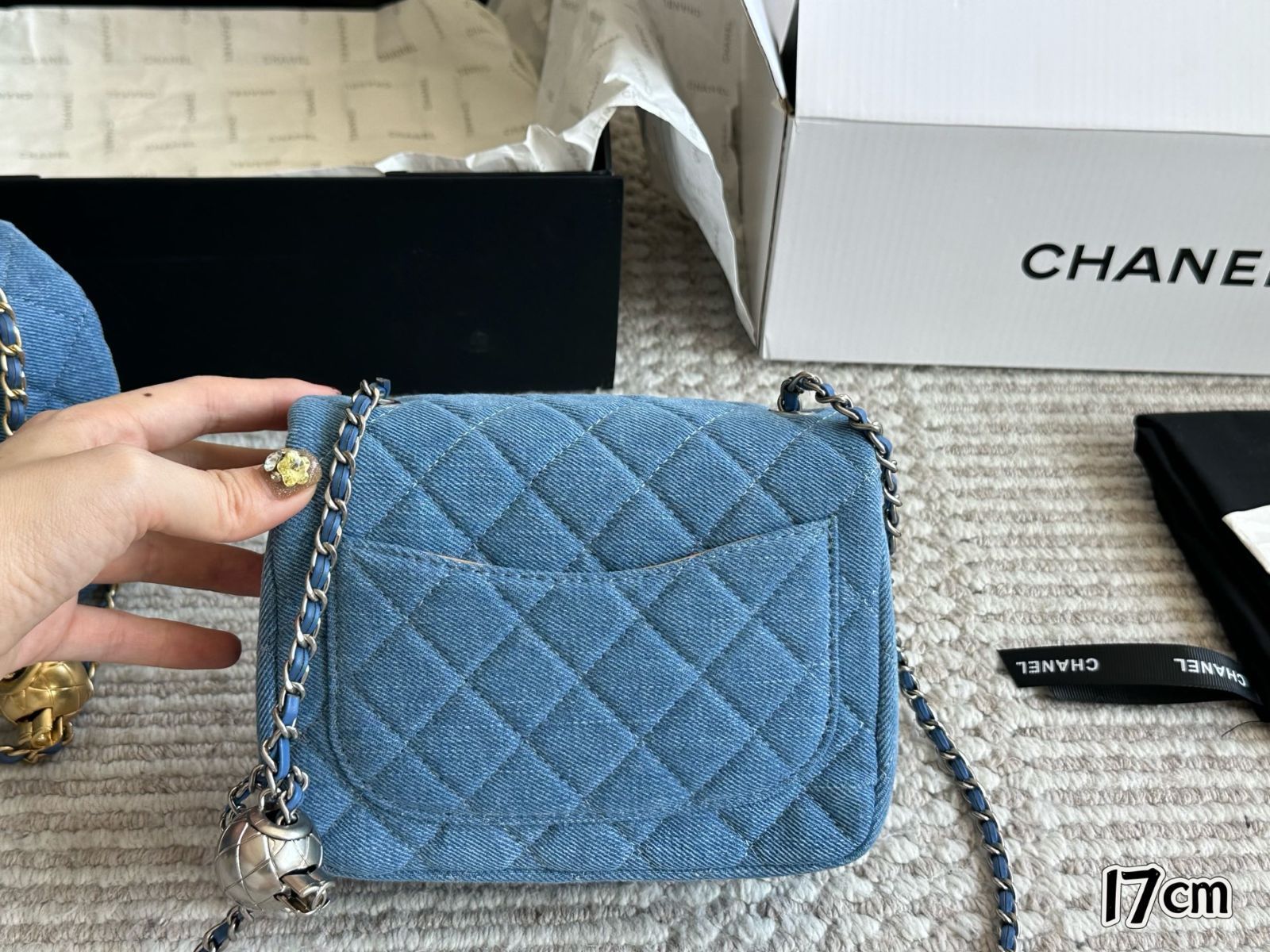 【今日特価】Chanel Denim Golden Ball Square Flap [17×13cm] | シャネル デニム ゴールデンボール スクエアフラップ 17×13cm-WTO輸入2