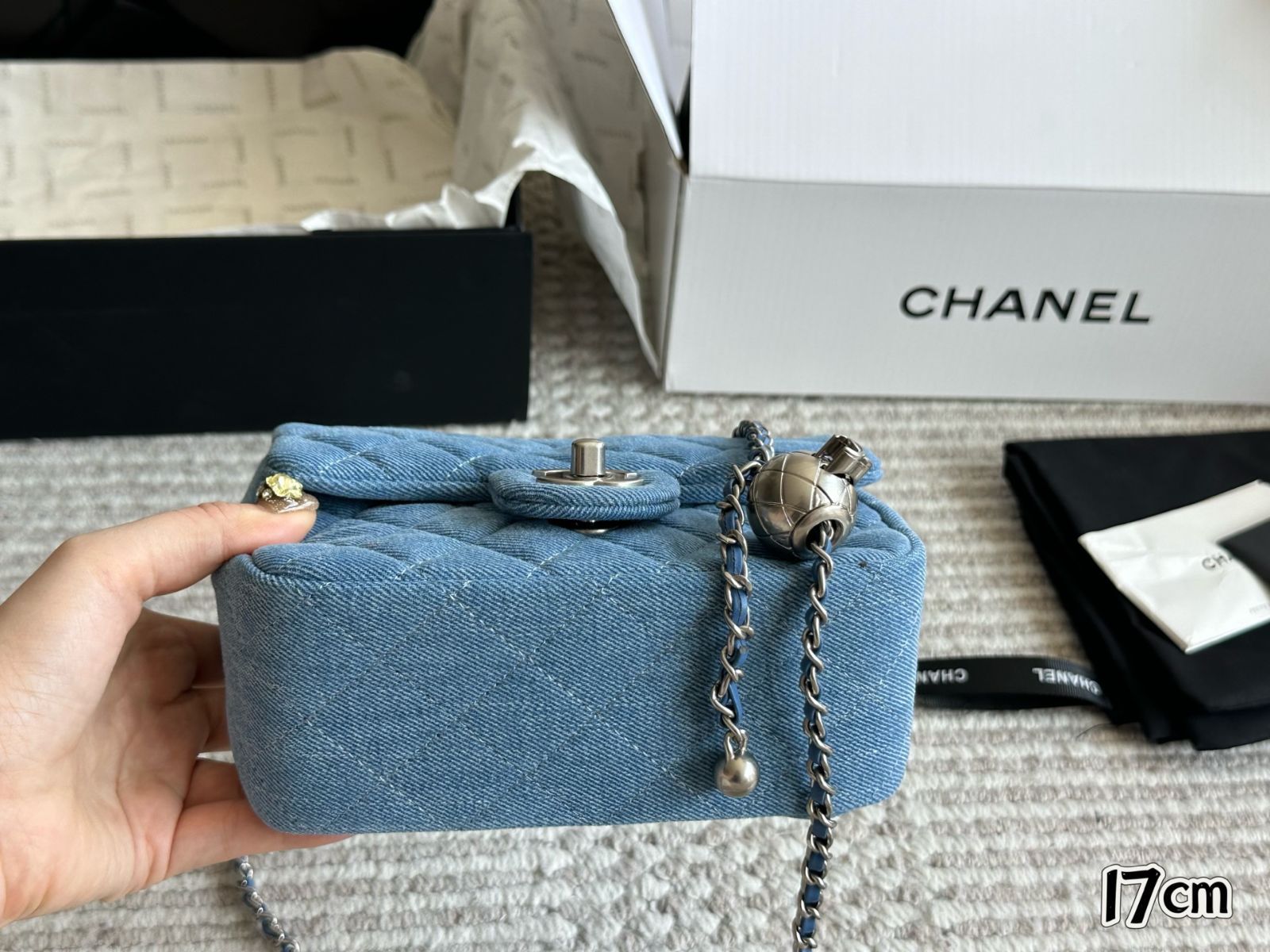 【今日特価】Chanel Denim Golden Ball Square Flap [17×13cm] | シャネル デニム ゴールデンボール スクエアフラップ 17×13cm-WTO輸入2