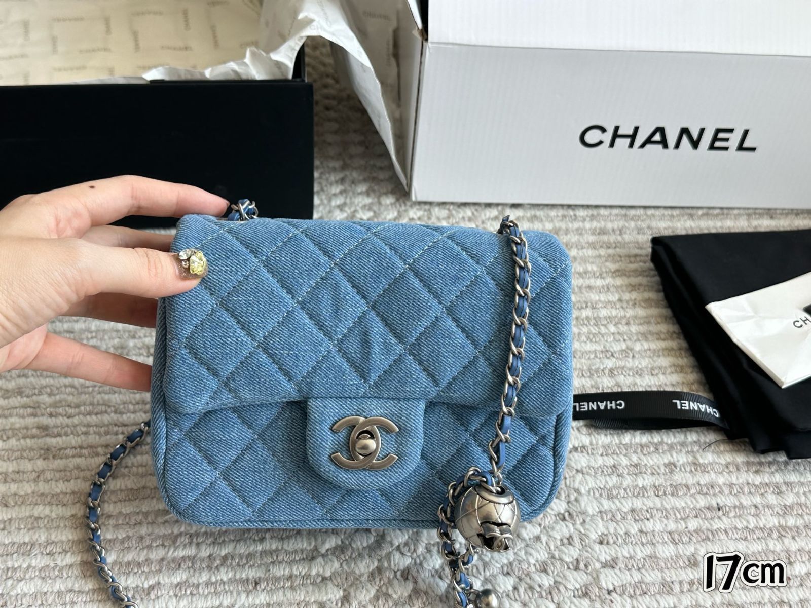 【今日特価】Chanel Denim Golden Ball Square Flap [17×13cm] | シャネル デニム ゴールデンボール スクエアフラップ 17×13cm-WTO輸入2