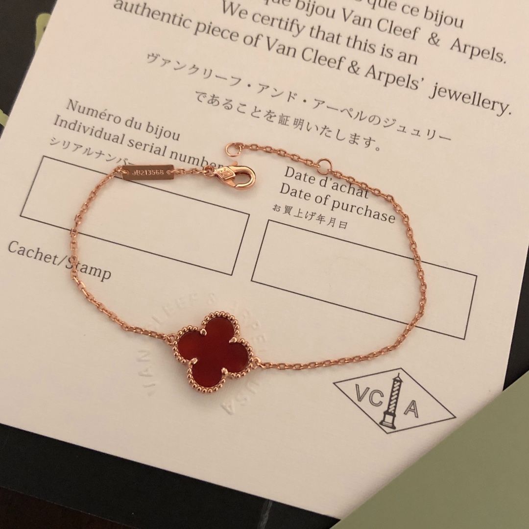 Van Cleef & Arpels VCA 四つ葉のクローバー ブレスレット ? 電気メッキ 18K ローズゴールド、黒瑪瑙、白マザーオブパール、赤瑪瑙、マラカイト｜本日限定特価｜新品未使用