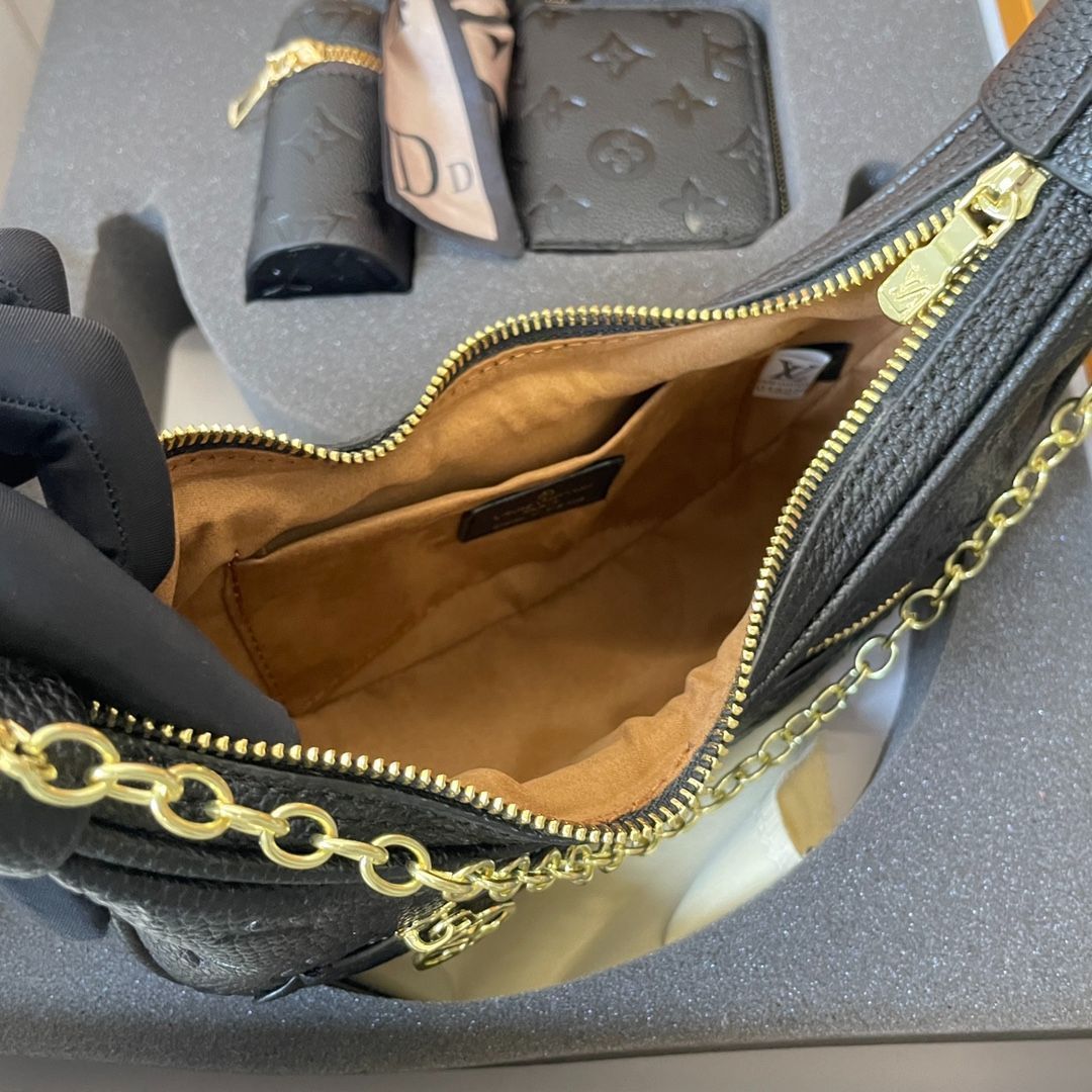 [本日特価] TOP New 高品質3点セット - Lv ブラックエンボスムーンバッグ + スカーフ + 財布/化粧ポーチ 本日限定特別割引！ [本日特価|新品未使用品]-MM輸入