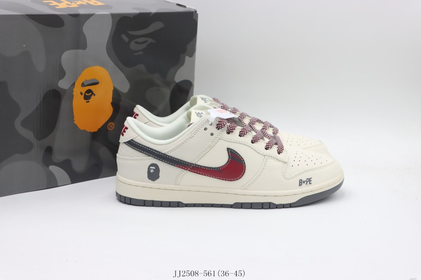 【今日特価】ナイキ NIKE ダンクロー Dunk Low 白赤 White Red Bape JJ2508-561 スニーカー-MM輸入2
