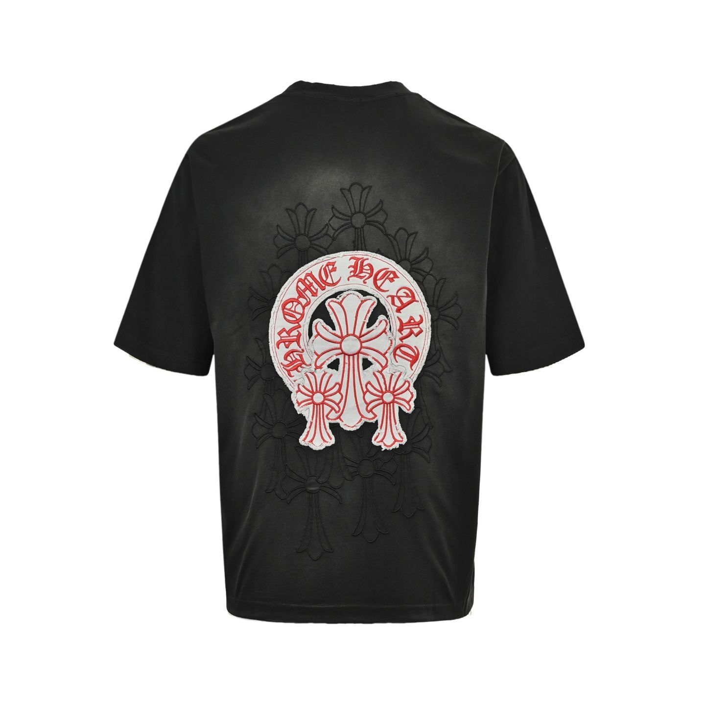【今日特価】Chrome Hearts 赤ロゴ十字架テープ刺繍水洗 T シャツ