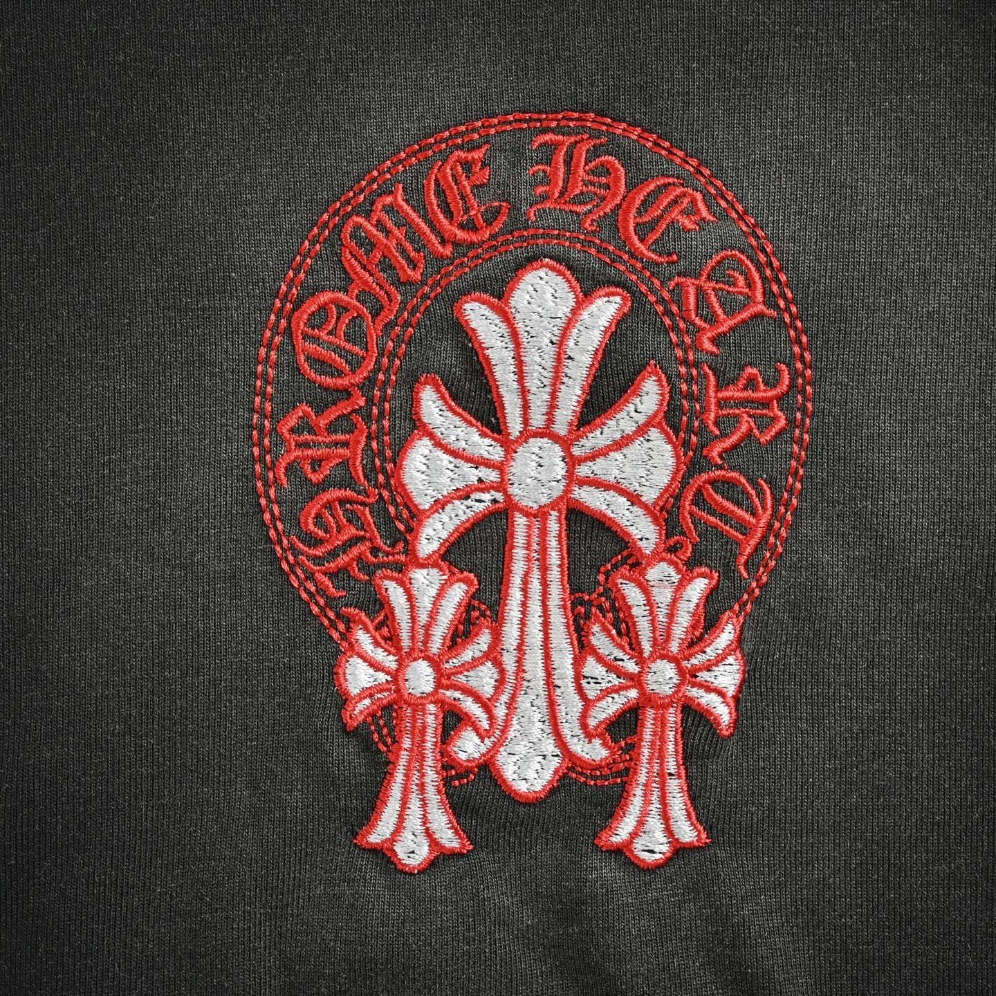 【今日特価】Chrome Hearts 赤ロゴ十字架テープ刺繍水洗 T シャツ