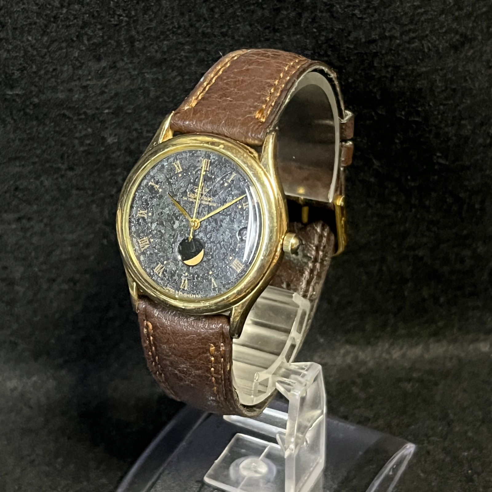 【稼動品】 超希少 CITIZEN ムーンフェイズ 鉱石文字盤 デイト付き コスモサイン ムーンサイン 天文 腕時計 シチズン 6185-G03520 動作確認済み 電池交換済み