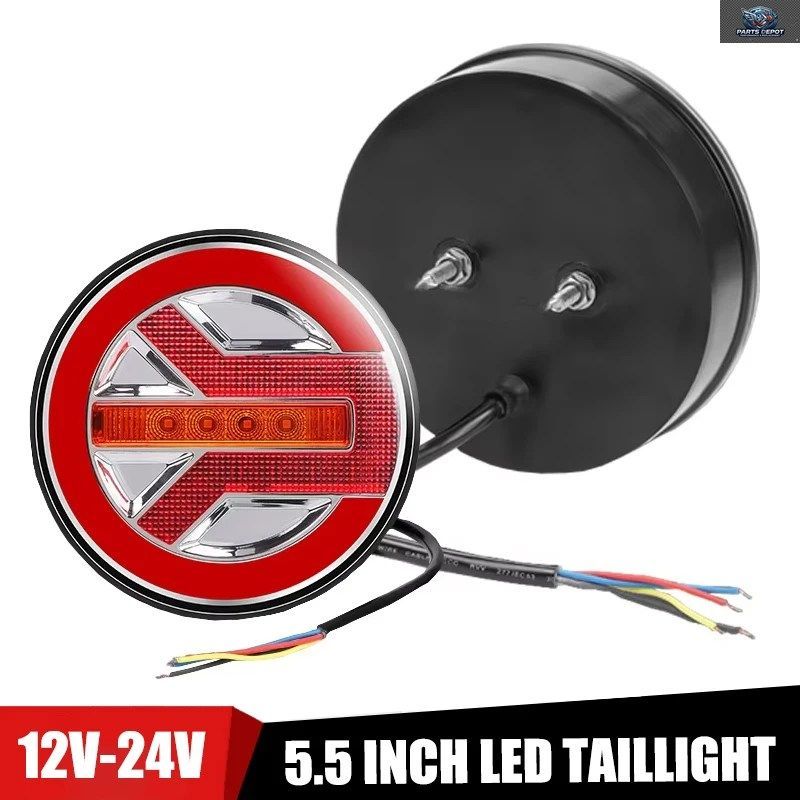 トラック用テールランプ ラウンドハンバーガー型ライト 12V/24V トレーラー用 3in1 ブレーキテールライト 5.5インチ リアバンパー ストップ
