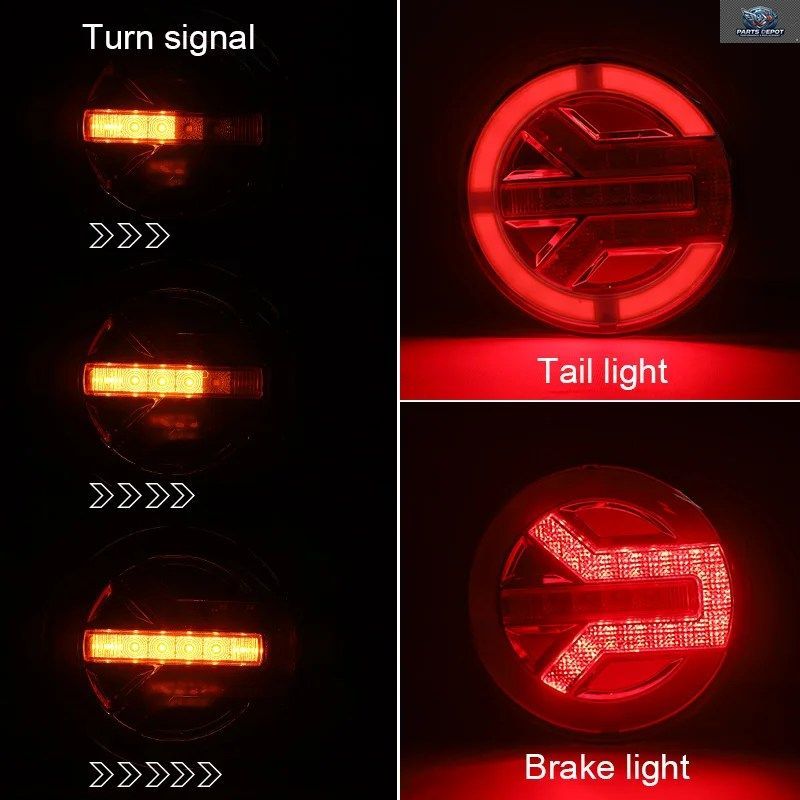 トラック用LED一体型テールライト 12V/24V 赤色ハンバーガー型テールライト トレーラーバン用リアバンパーターンシグナルブレーキランプ 丸
