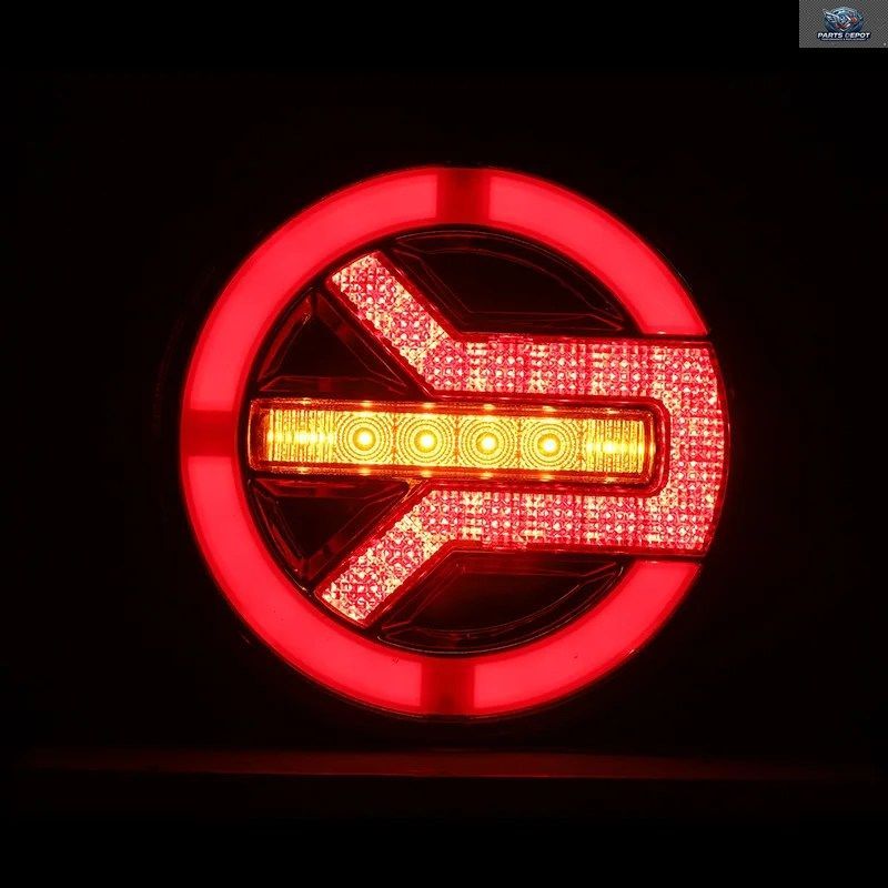 トラック用LED一体型テールライト 12V/24V 赤色ハンバーガー型テールライト トレーラーバン用リアバンパーターンシグナルブレーキランプ 丸