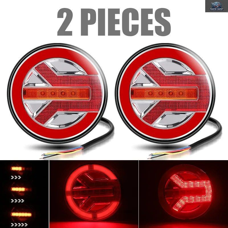 トラック用LED一体型テールライト 12V/24V 赤色ハンバーガー型テールライト トレーラーバン用リアバンパーターンシグナルブレーキランプ 丸