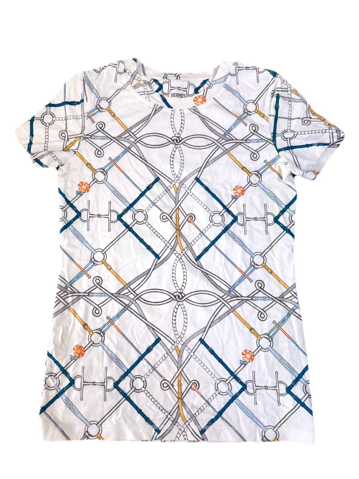 HERMES エルメス 馬具柄 総柄 Tシャツ カットソー 34 白 レディース