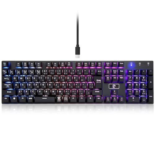 ☆新品☆【日本語配列】e元素メカニカル式ゲーミングキーボード 赤軸・青軸を採用 フルサイズ109キー Type-C USB有線接続 全キー防衝突 RGB発光LEDバックライト付き Windows/Mac OS対応 オフィス/ゲーム用JP配列キ 8767ae35