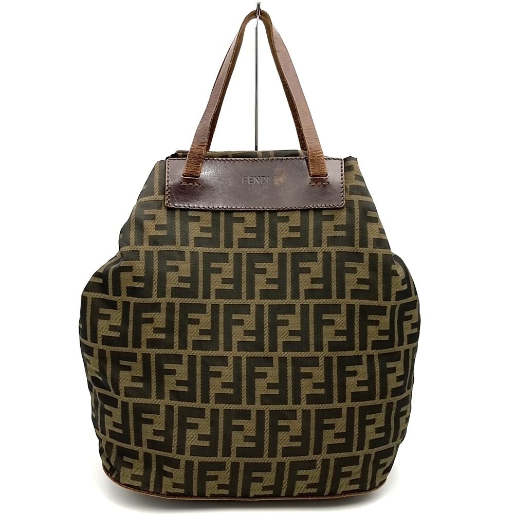FENDI フェンディ ズッカ ハンドバッグ トートバッグ エコバッグ ナイロン レザー ブラウン レディース ヴィンテージ