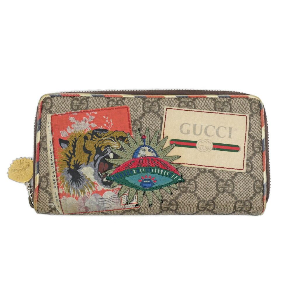 【名東】グッチ クーリエ ラウンドファスナー長財布 473909 ベージュ ブラウン GGスプリーム 財布 ウォレット