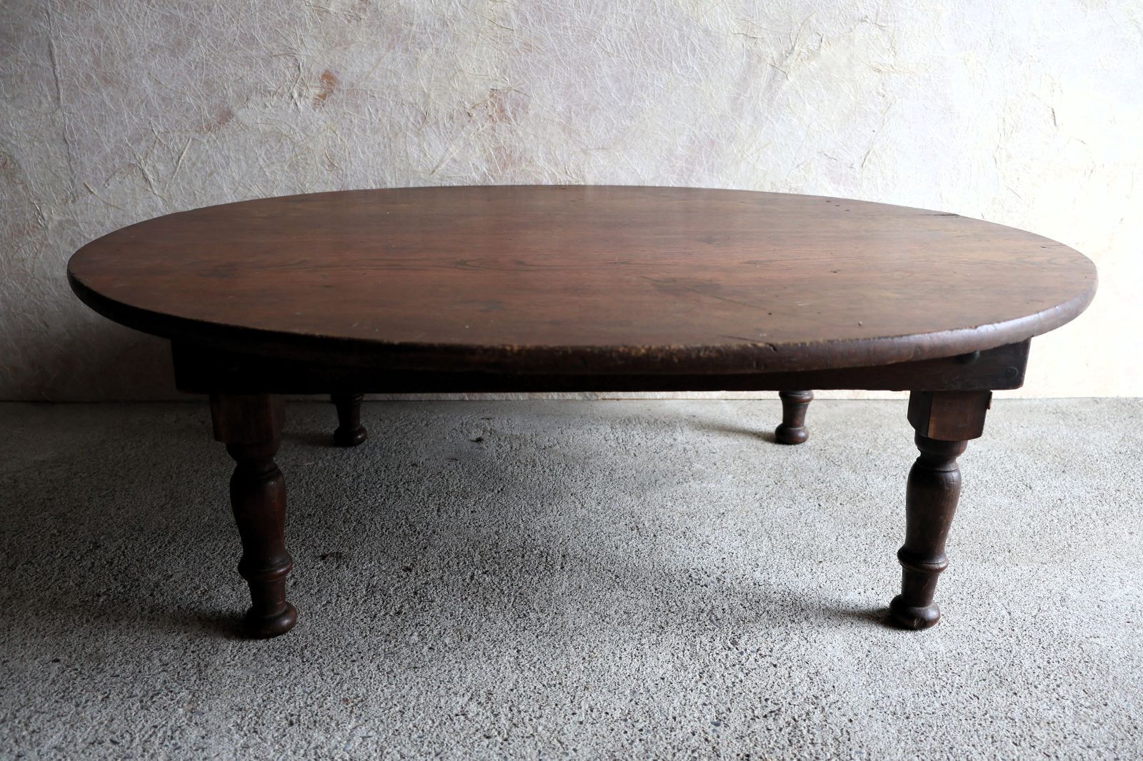 明治〜大正期 楕円ちゃぶ台 鉄補強入り 折りたたみ Antique Japanese Oval Low Table Vintage Retro 轆轤脚