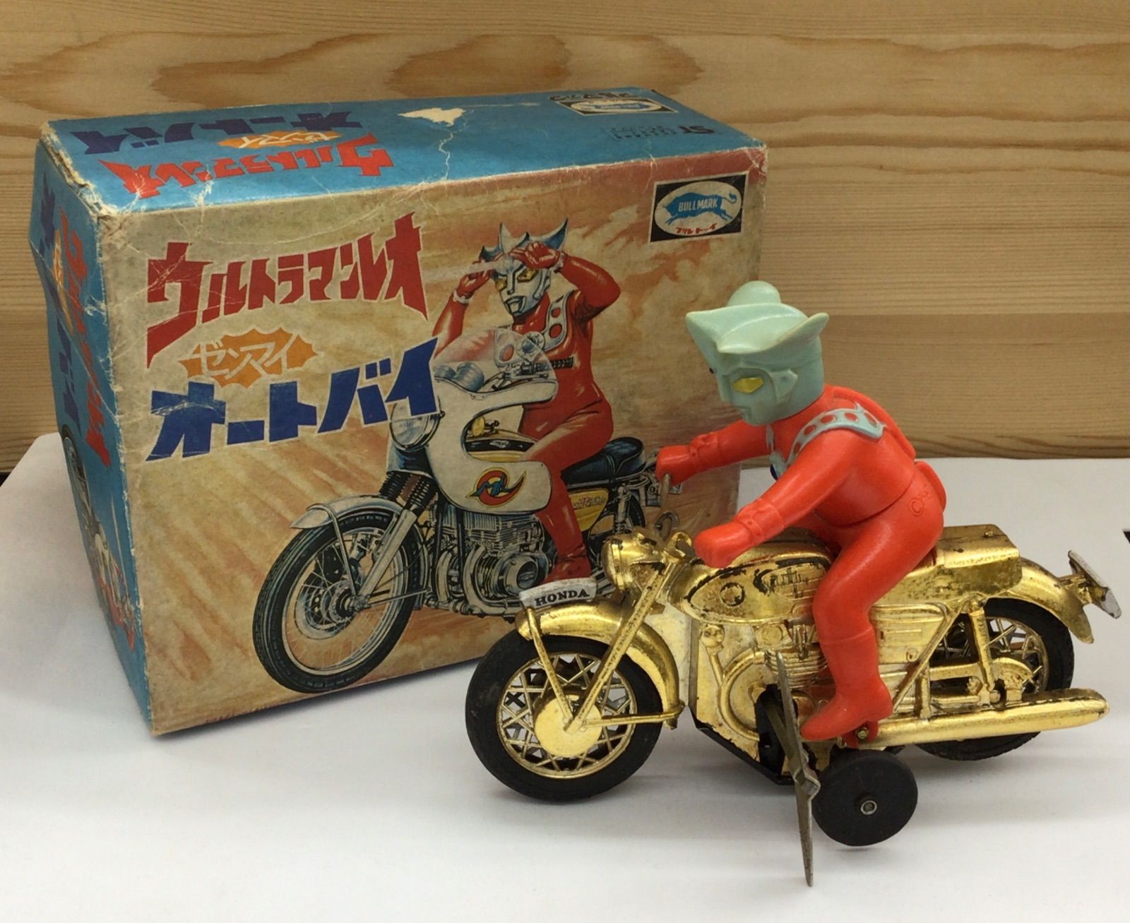 【中古・現状品】ブルマーク　ウルトラマンレオ　ゼンマイオートバイ　動作確認済み　箱あり　K-105