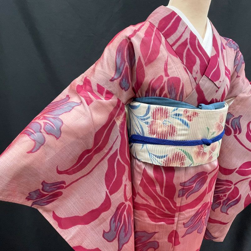 606aa24◇アンティーク着物 夏銘仙 夏着物 レトロモダン 大正ロマン
