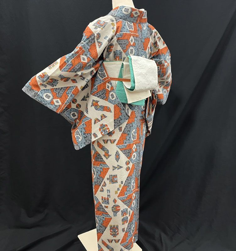606aa25◇アンティーク着物 単衣 抽象柄 レトロモダン 大正ロマン 昭和