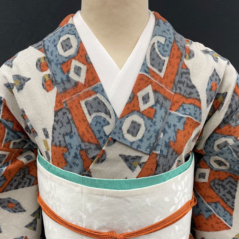 606aa25◇アンティーク着物 単衣 抽象柄 レトロモダン 大正ロマン 昭和