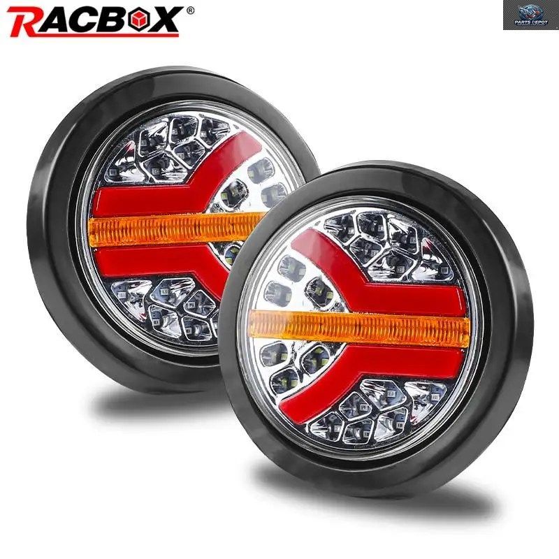 12V/24V リアブレーキライト 4インチ丸型テールランプ 流れるターンシグナルライト 防水 カーゴトラック オフロード ピックアップ カー テ