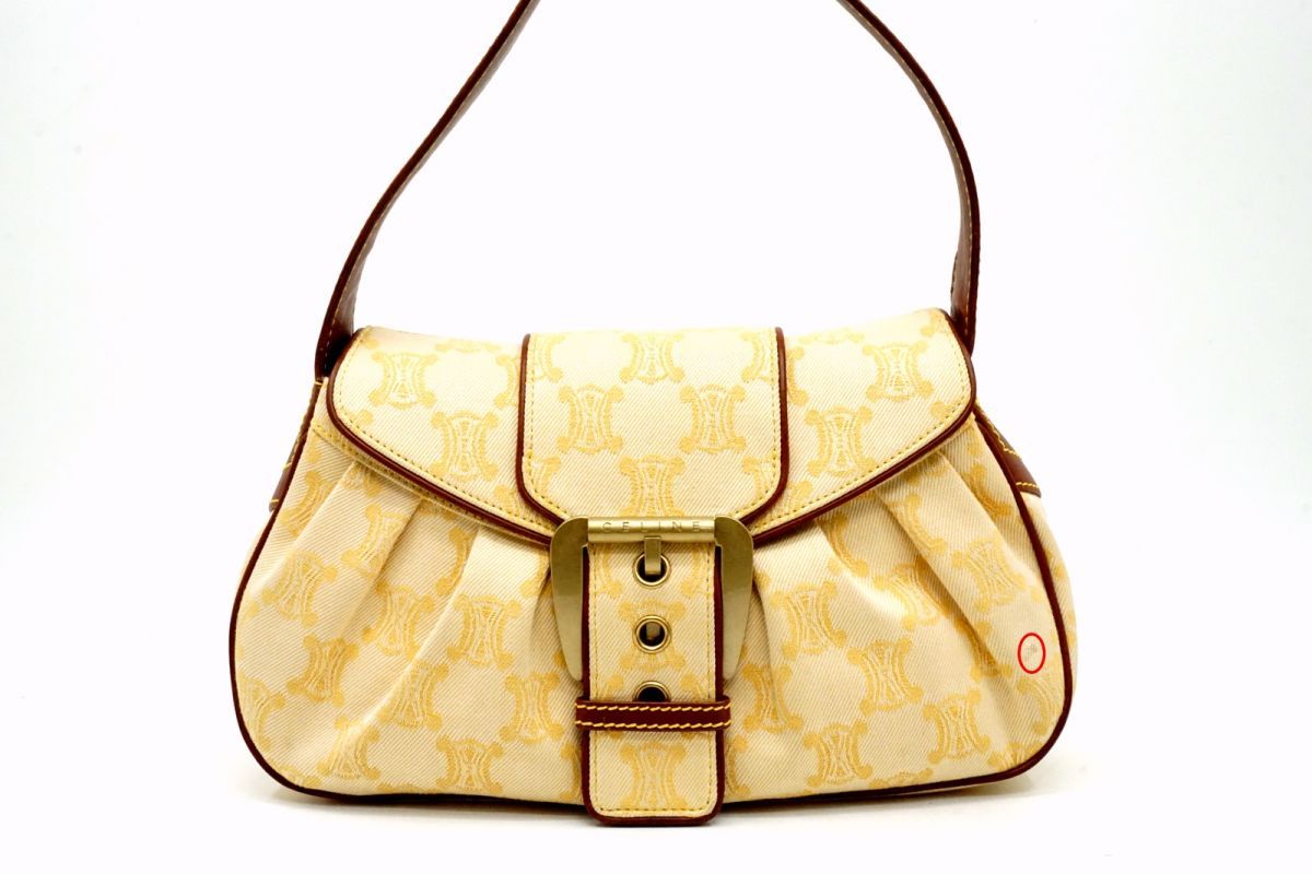 セリーヌ ワン ショルダー ハンドバッグ トリオンフ マカダム柄 ジャガード ゴールド金具 キャンバス ベージュ CELINE 6752h