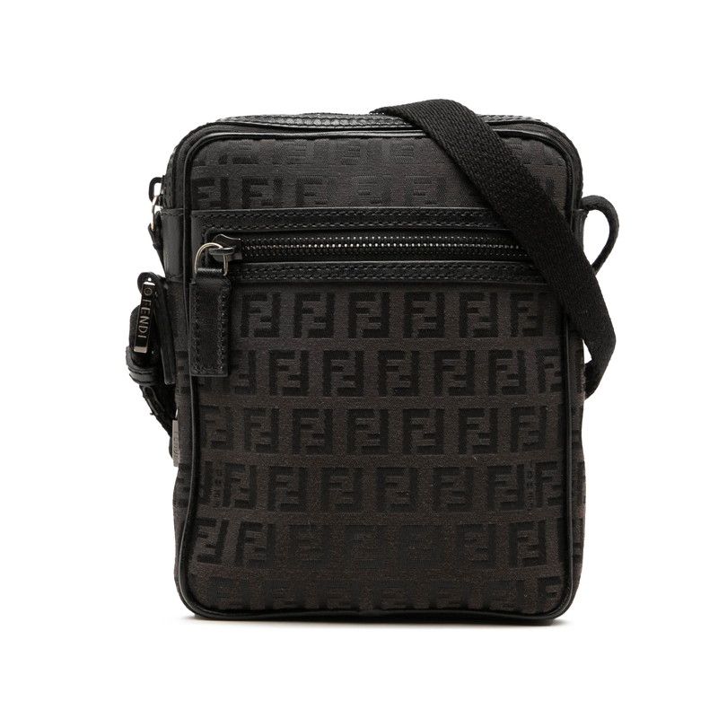 フェンディ ズッキーノ 斜め掛け ショルダーバッグ 8BT098 ブラウン ブラック キャンバス レザー レディース FENDI【1-0272963】
