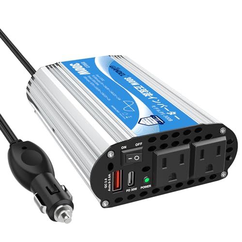正弦波 300W カー インバーター 車載充電器 変換電源 DC12VをAC100Vに変換 55Hz 車載 インバーター QC3.0 USB-A & PD30W USB-C 超快速充電ポート シガーソケット 非常用品 防災用品 GIANDELkk